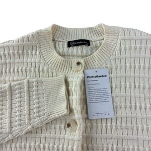 PrettyGarden Cardigan Sweater Womens S Cream Cotton Textured Cottagecore Preppy